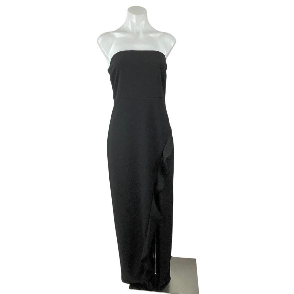Lulus Black Strapless Sleeveless Tube Bandeau Ruffle Slit Maxi Dress Size M